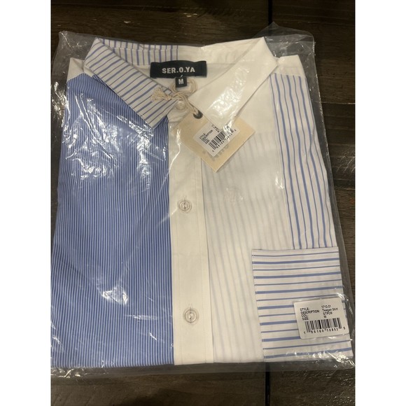 Ser.O.Ya Casual Shirt Teagan Color Block Stripes Cotton Button Up Unisex (M) - Picture 8 of 10